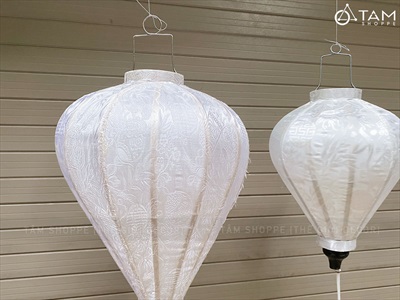 Lồng đèn vải Hội An Trắng lớn nhiều cỡ [Cao cấp - Vải gấm lụa] D20-40cm LDEN-VAI-09